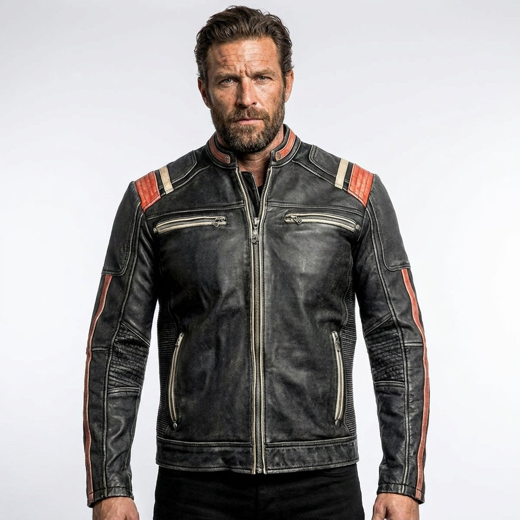 Men's Vintage Distressed Cafe Racer Leather Jacket
