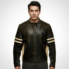 Men’s Distressed Brown Cafe Racer Leather Jacket – Royal Enfield Inspired Biker Coat