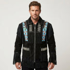 Men’s Western Black Cowboy Leather Jacket – Vintage Biker Style Coat