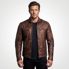 Men’s Coffee Brown Distressed Sheepskin Cafe Racer Leather Jacket