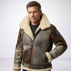 Men’s B-3 Leather Bomber Jacket – 100 Missions Aviation Shearling Flight Coat