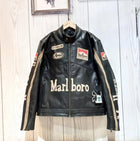 Marlboro Racing Black Motorcycle Cowhide Leather Jacket