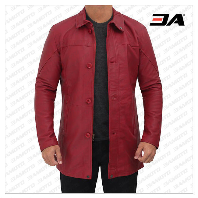 Bristol Genuine Maroon Leather Car Coat Mens