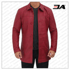 Bristol Genuine Maroon Leather Car Coat Mens