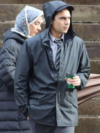 Max Minghella Clay face Blue Hooded Jacket