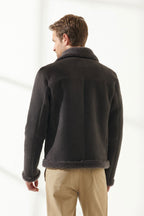 Men Aviator Dark Grey Shearling Jacket
