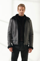 Men Aviator Grey Shearling Jacket