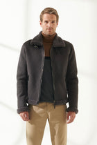 Men Aviator Dark Grey Shearling Jacket