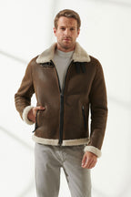 Men Aviator Brown With Off White Shearling Jacket