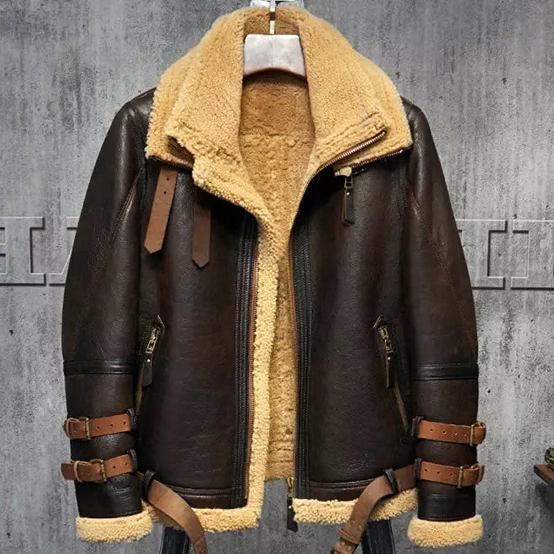 Men’s Aviator Dark Brown Leather Shearling Jacket