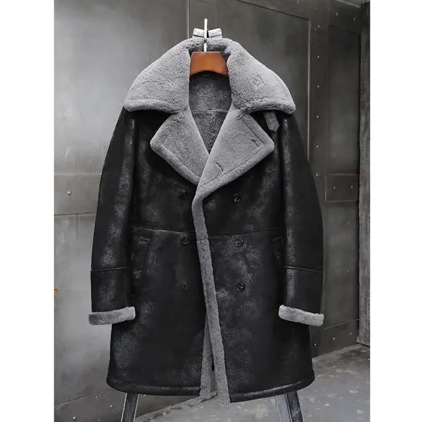 Men's Black B7 Bomber Shearling Leather Coat - Classic & Cozy