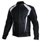 Men Black Biker Motorcycle Leather Jacket with White Perforated Stripe Panels