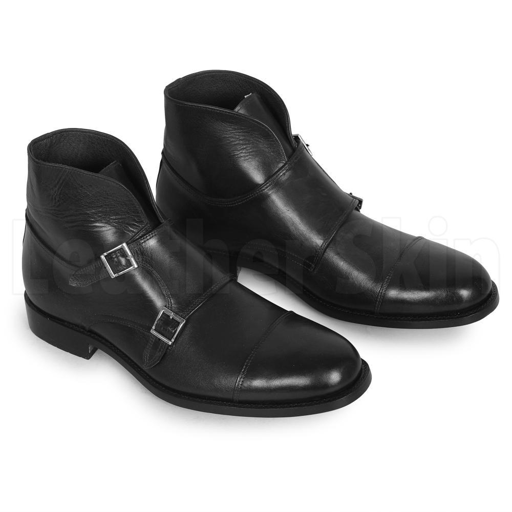 Men Black Double Monk Chukka Genuine Leather Boots