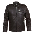 Men Black Genuine Leather Jacket with Double zippers on chest