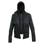 Leather Skin Men Black Fashion Hooded Premium Genuine Leather Jacket