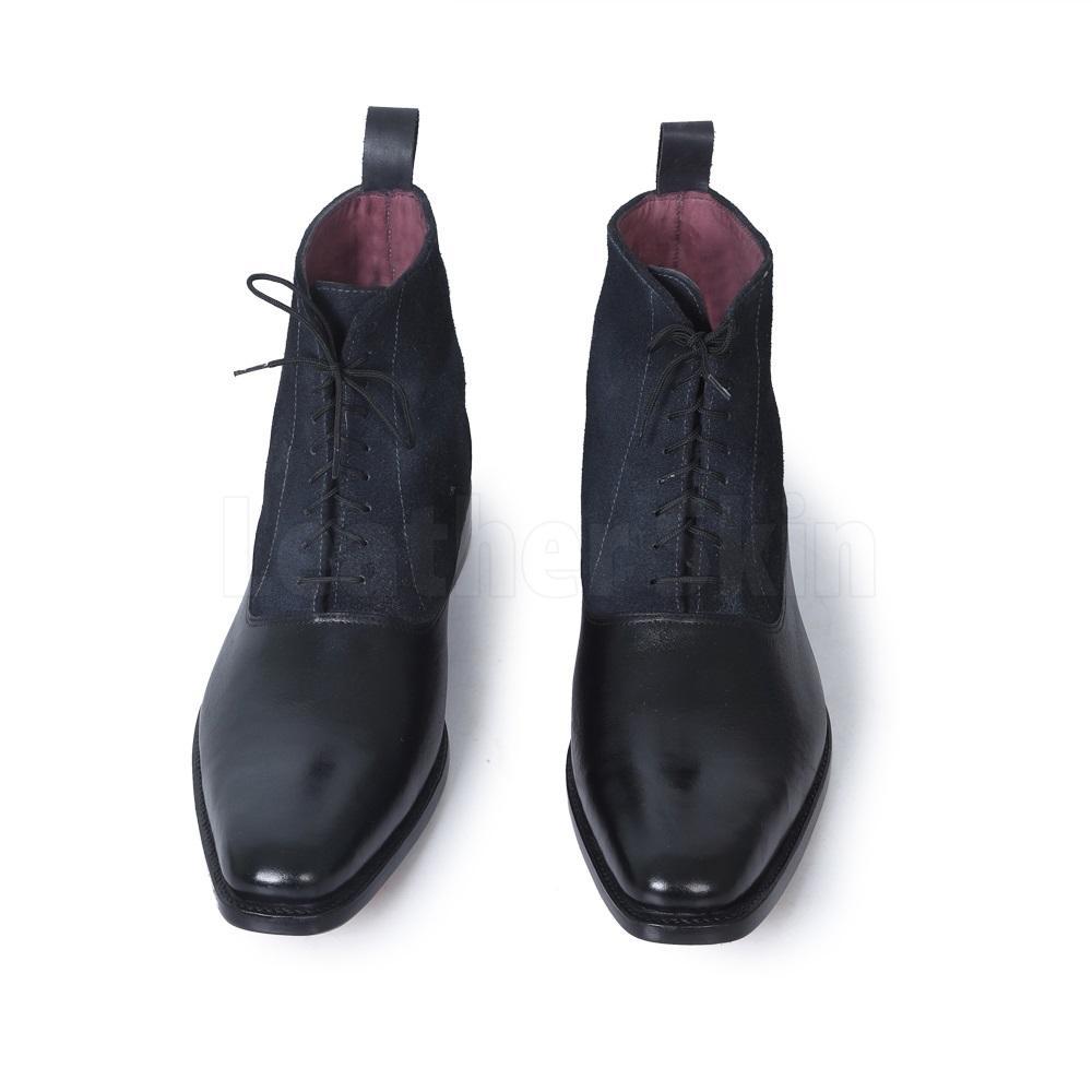 Men Black Lace Up Suede & Genuine Leather Boots