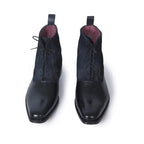 Men Black Lace Up Suede & Genuine Leather Boots