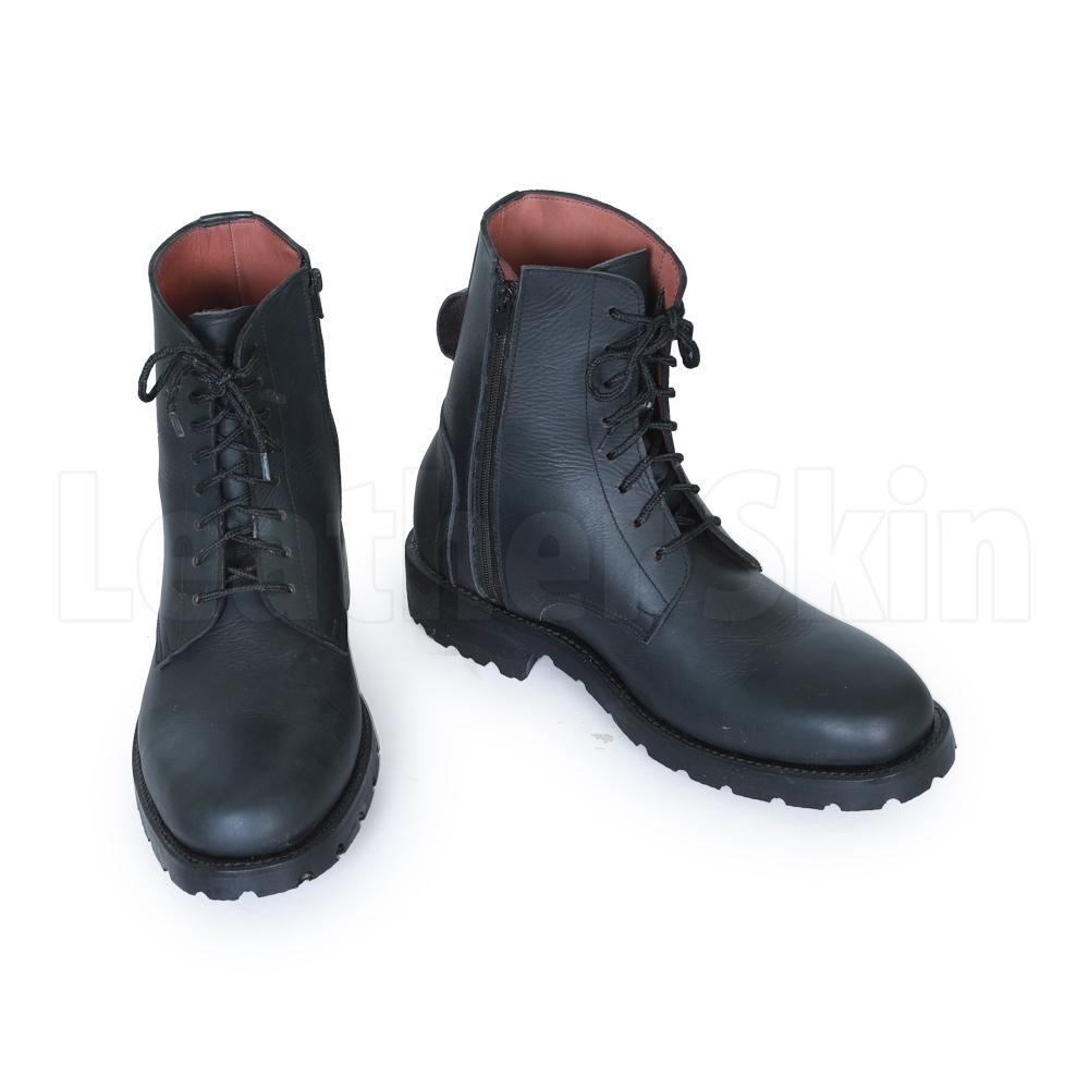 Men Black Military Genuine Leather Boots