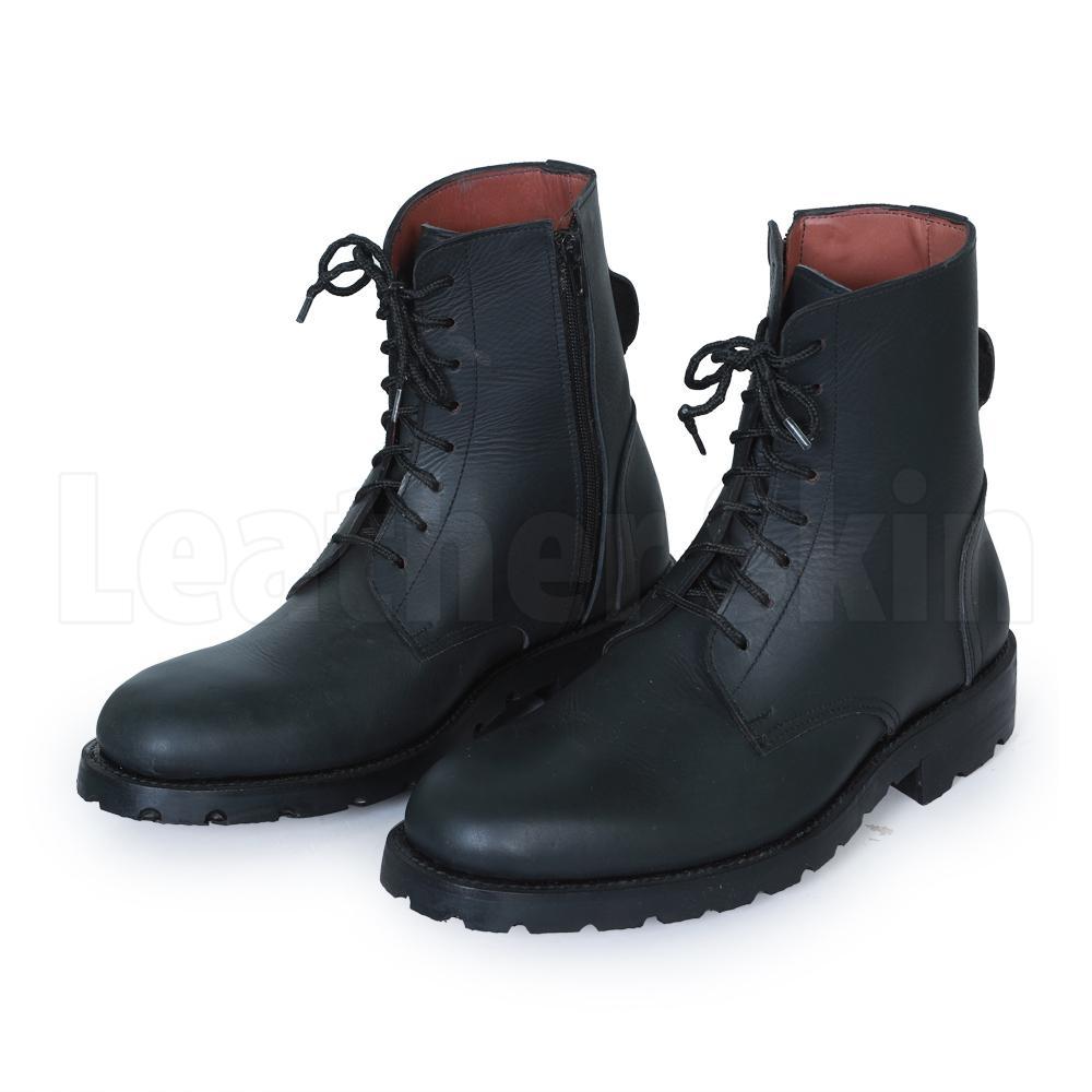Men Black Military Genuine Leather Boots