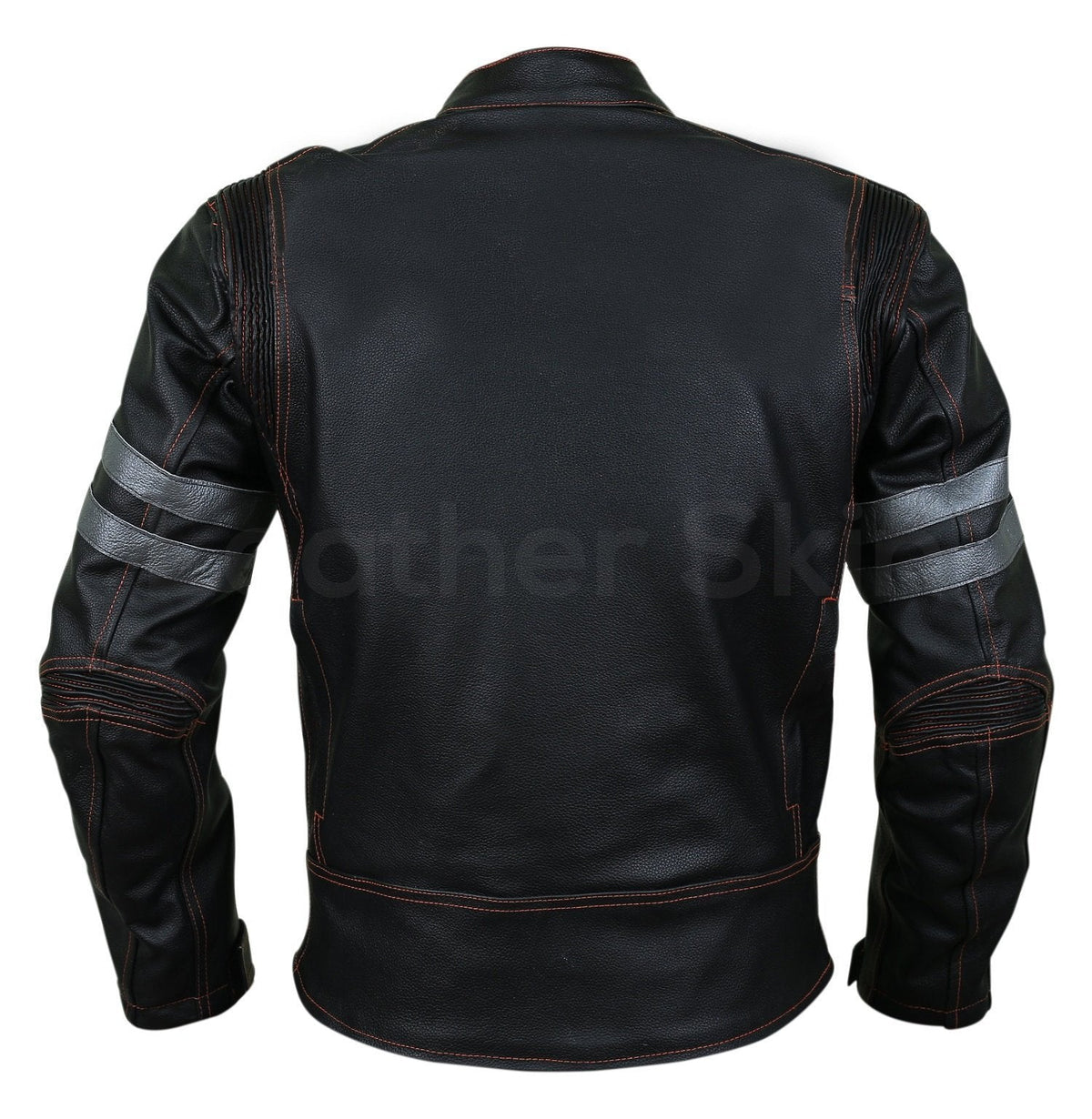 Men Black Motorcycle Biker Leather Jacket with Red Stitching