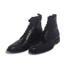 Men Black Wingtip Brogue Derby Leather Boots