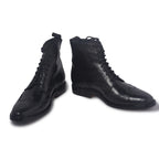 Men Black Wingtip Brogue Derby Leather Boots
