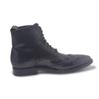 Men Black Wingtip Brogue Derby Leather Boots