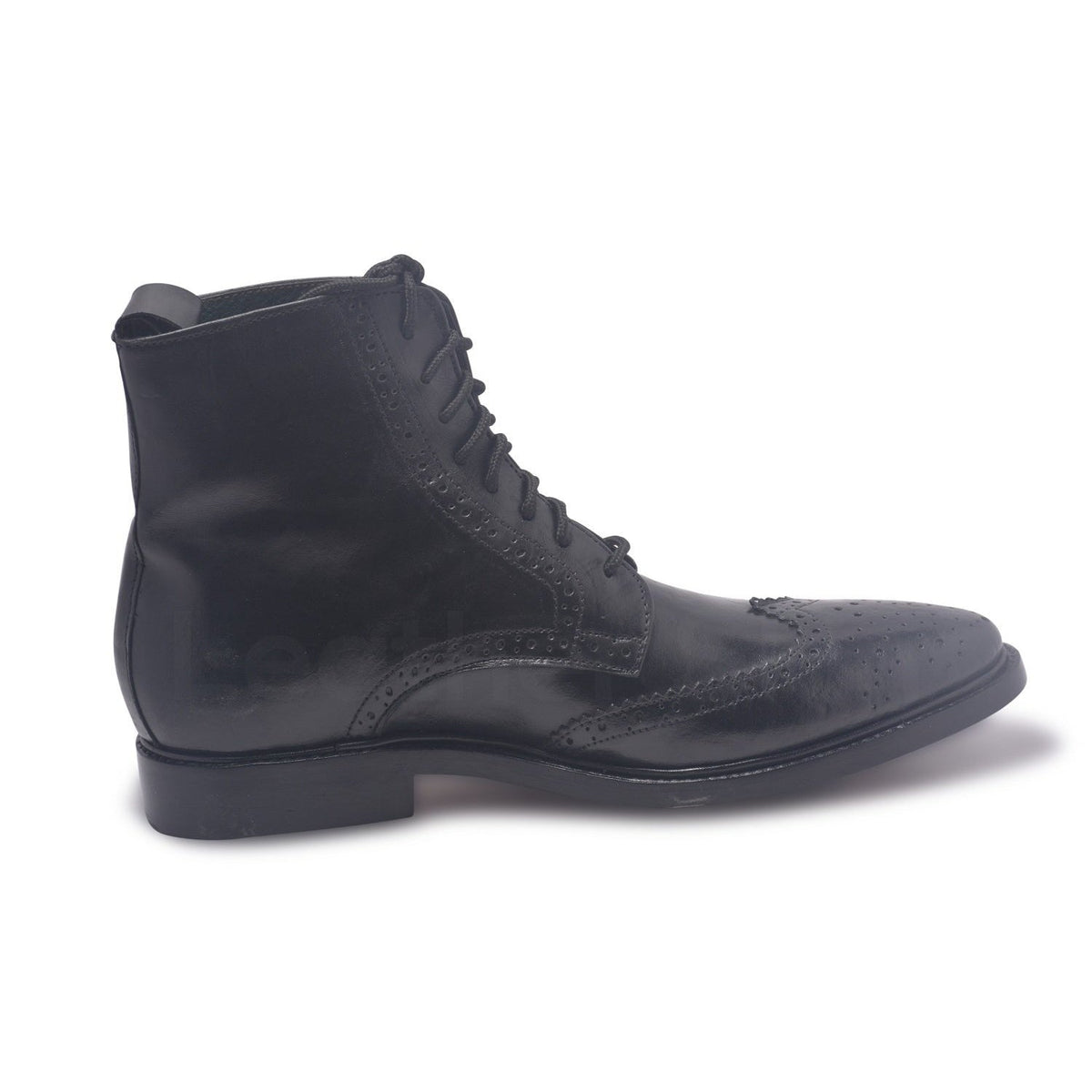 Men Black Wingtip Brogue Derby Leather Boots