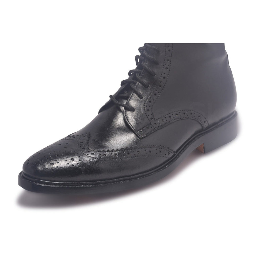 Men Black Wingtip Brogue Derby Leather Boots