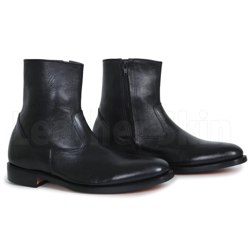 Men Black Zipper Ankle Genuine Leather Boots