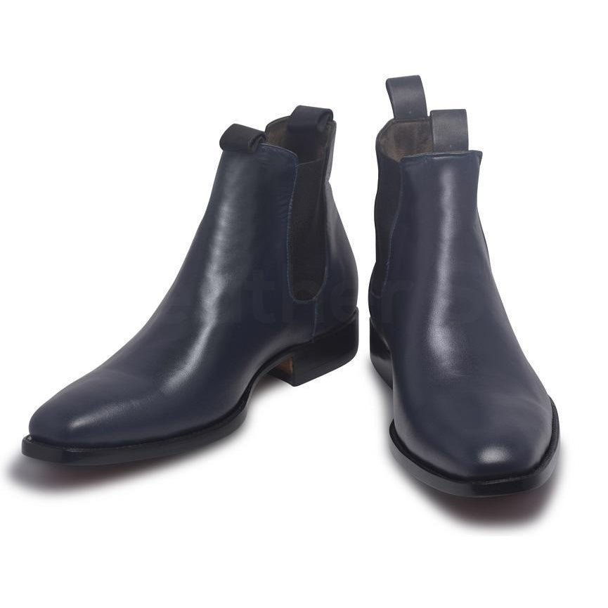 Men Blue Chelsea Pull On Genuine Leather Boots