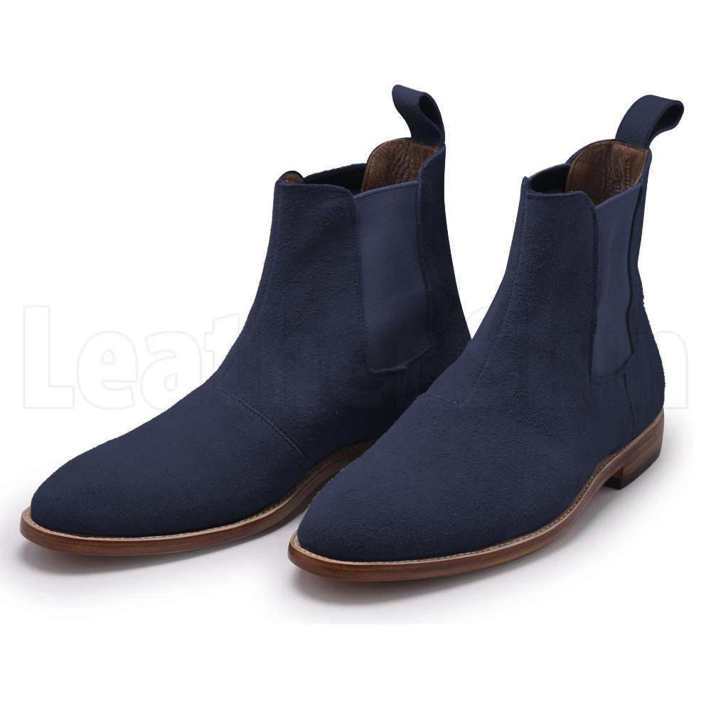 Men Blue Chelsea Suede Leather Boots with Brown Outsole