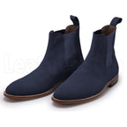 Men Blue Chelsea Suede Leather Boots with Brown Outsole