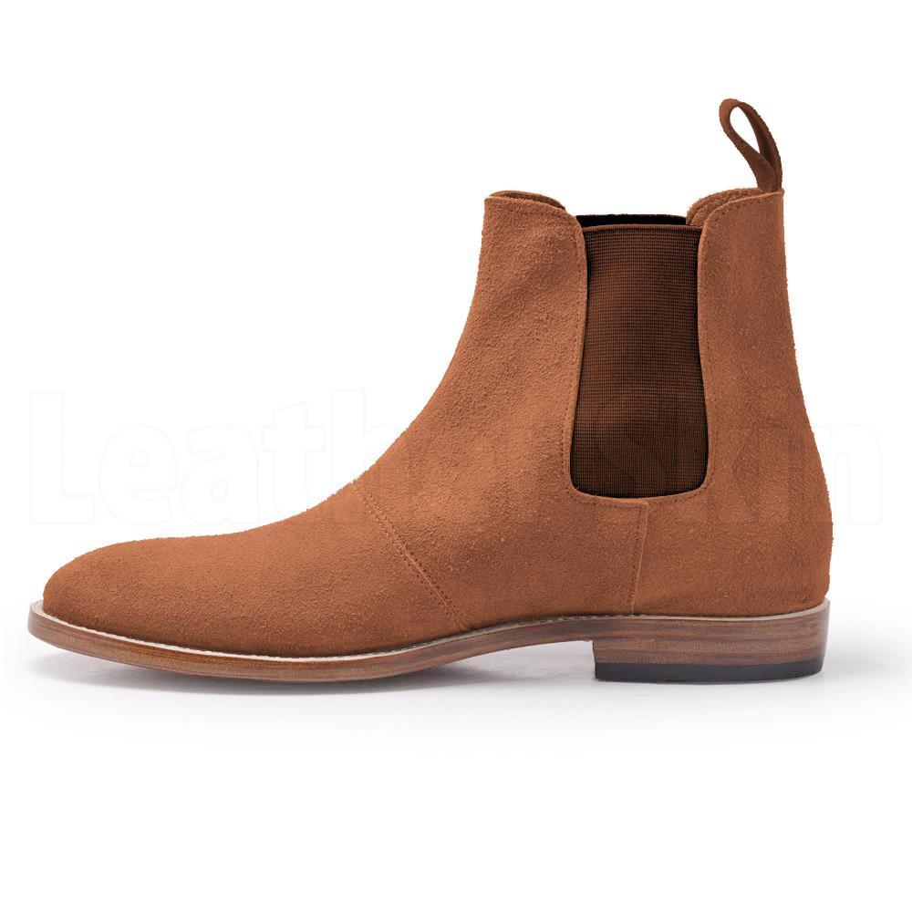 Men Brown Chelsea Suede Leather Boots