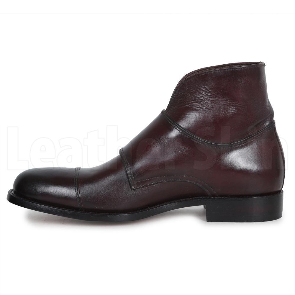 Men Brown Double Monk Strap Genuine Leather Boots