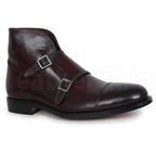Men Brown Double Monk Strap Genuine Leather Boots
