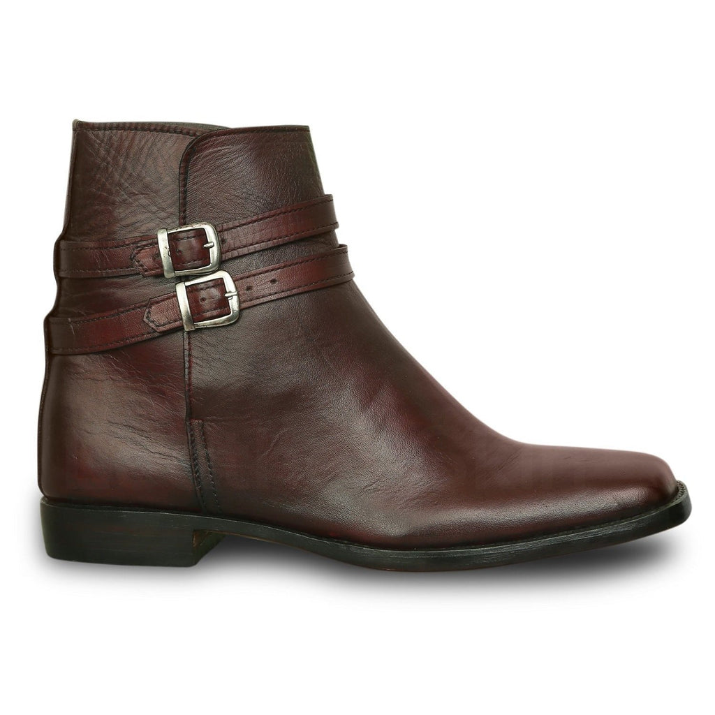 Men Burgundy Jodhpurs Ankle Genuine Leather Boots