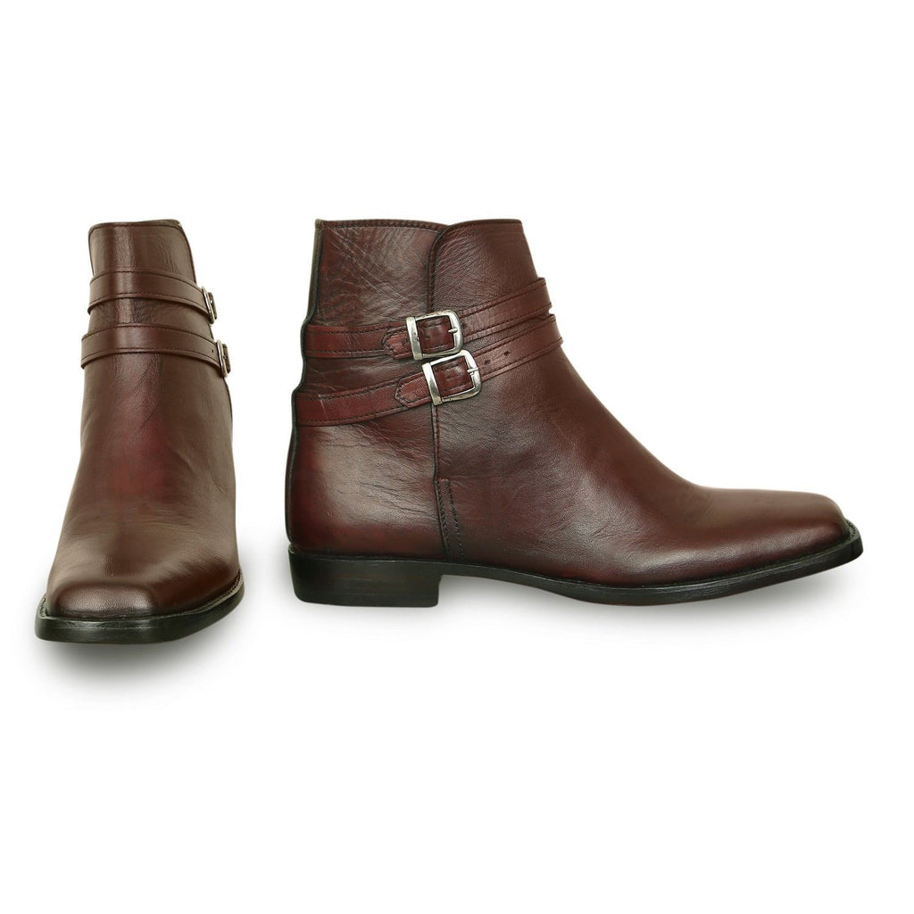 Men Burgundy Jodhpurs Ankle Genuine Leather Boots