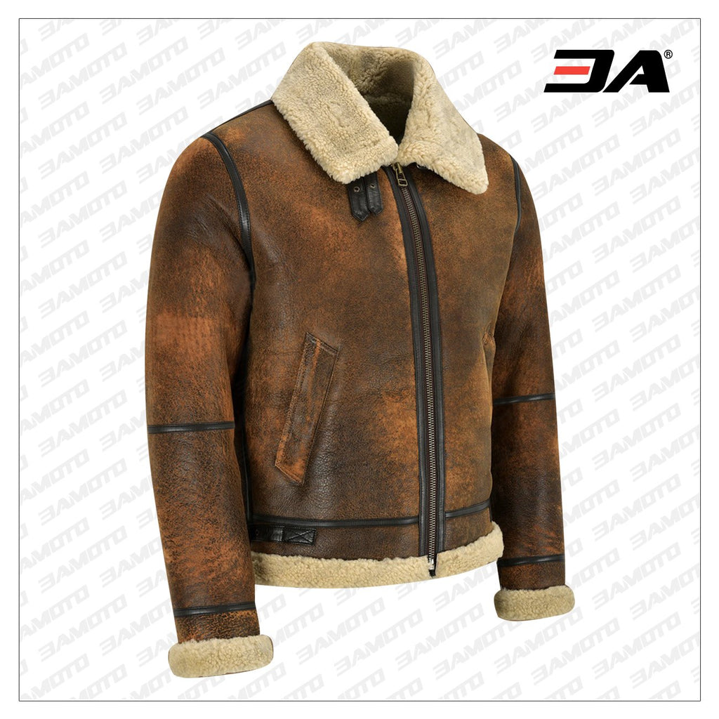 Men Distressed Brown Shearling Jacket