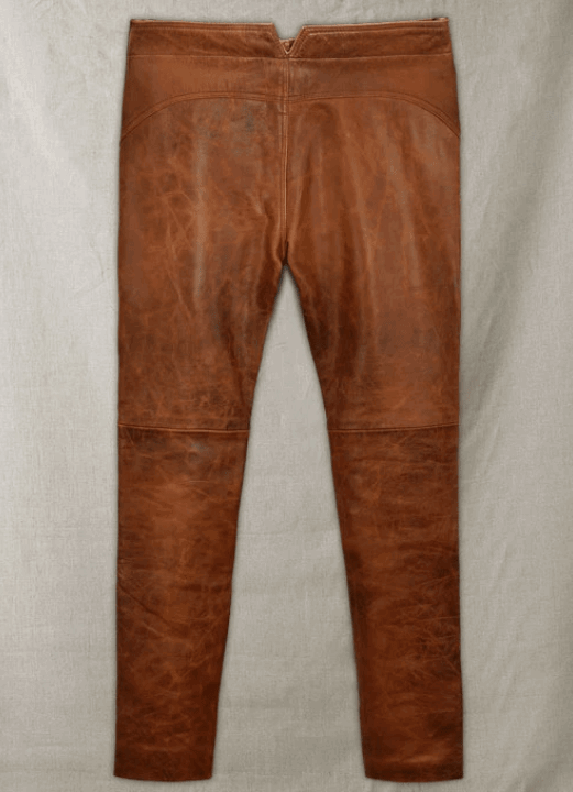 Men's Brown Distressed Leather Pants