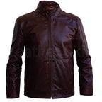 Men Distressed Maroon Red Vintage Genuine Leather Jacket with Front Zipper Closure