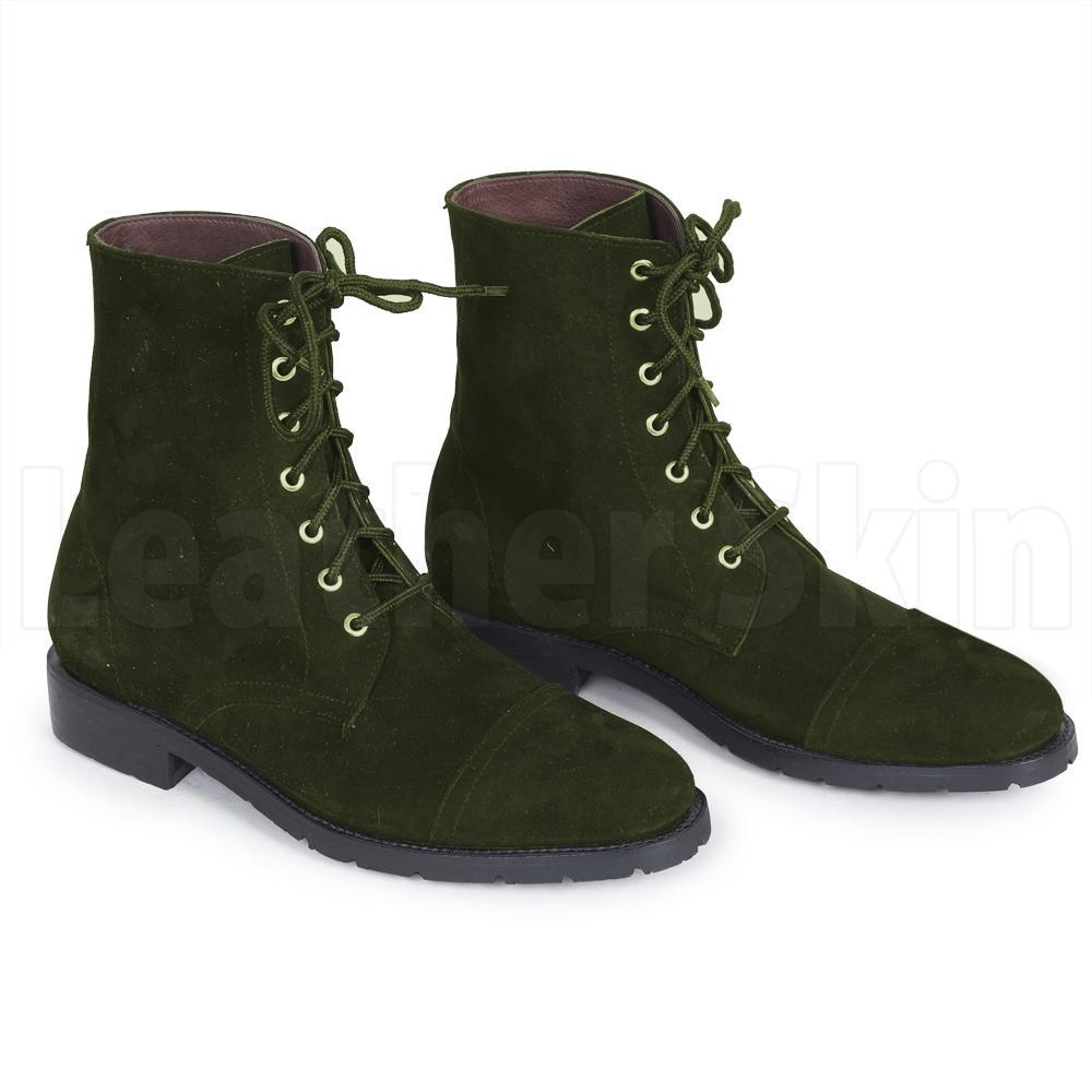 Men Green Hunter Lace Up Military Suede Leather Boots