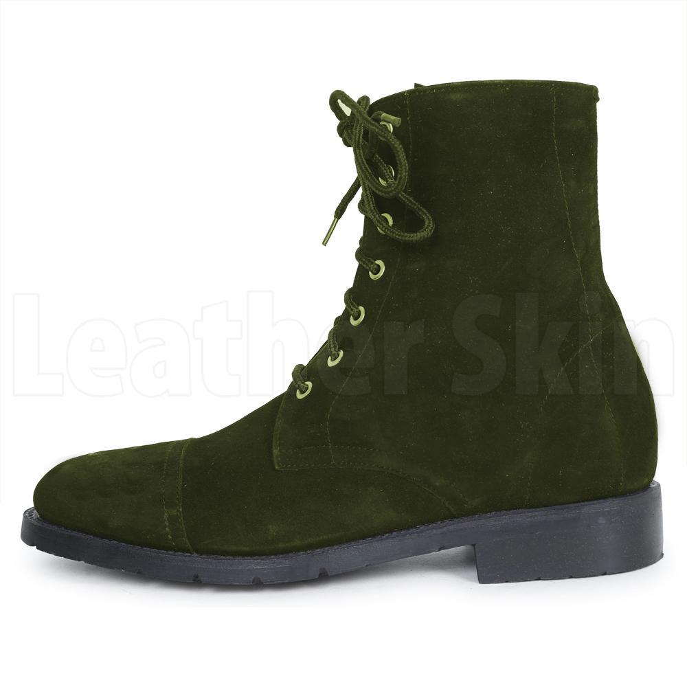 Men Green Hunter Lace Up Military Suede Leather Boots