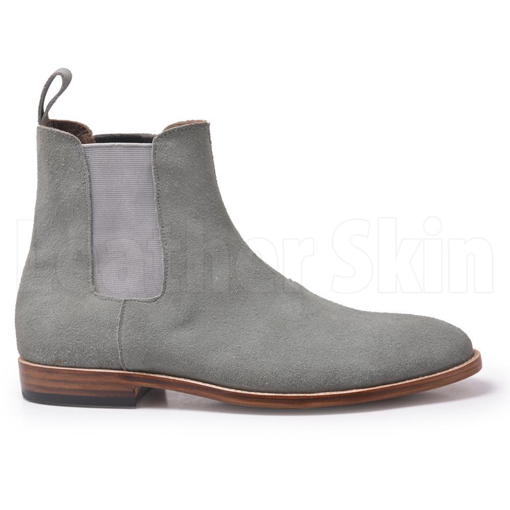 Men Grey Chelsea Suede Leather Boots