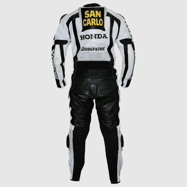 Men Honda San Carlo White Racing Motorcycle Leather Suit Jacket Pant