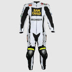 Men Honda San Carlo White Racing Motorcycle Leather Suit Jacket Pant