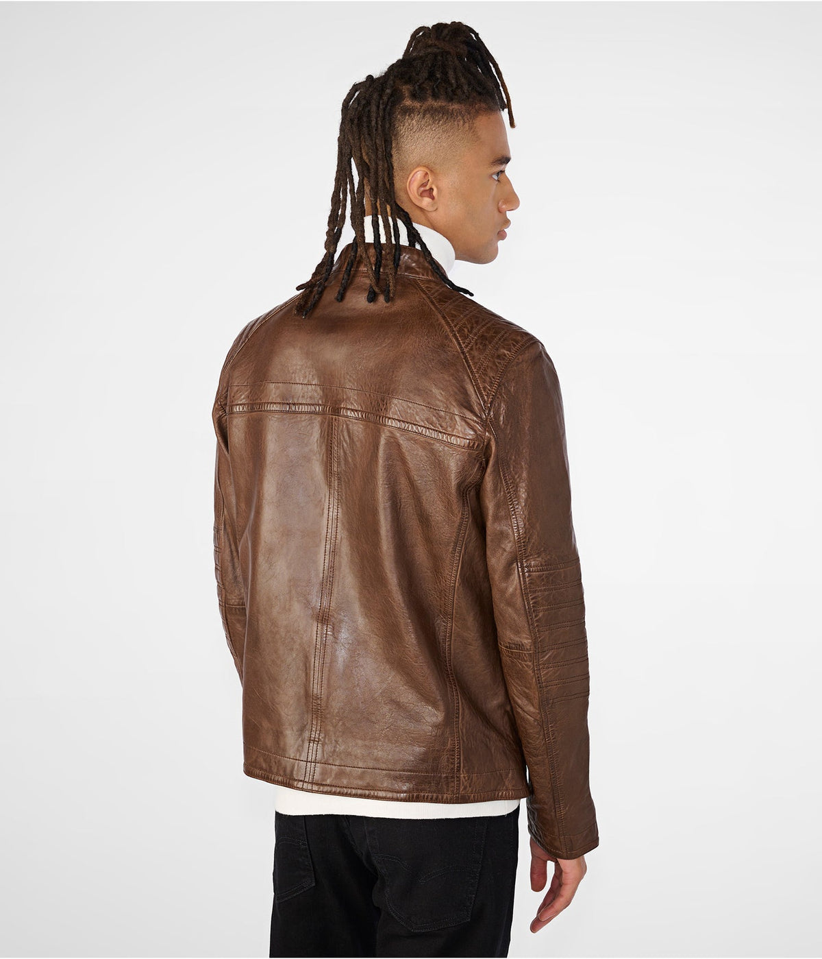 Men's Dark Brown Leather Cafe Racer Biker Jacket by Avanzar