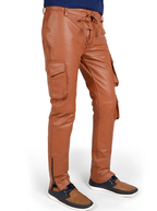Men's Leather Pant In Tan Brown