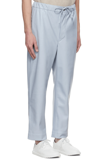 Men's Leather Pant In Stone Blue