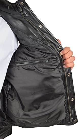 Men's Leather Puffer Vest In Black